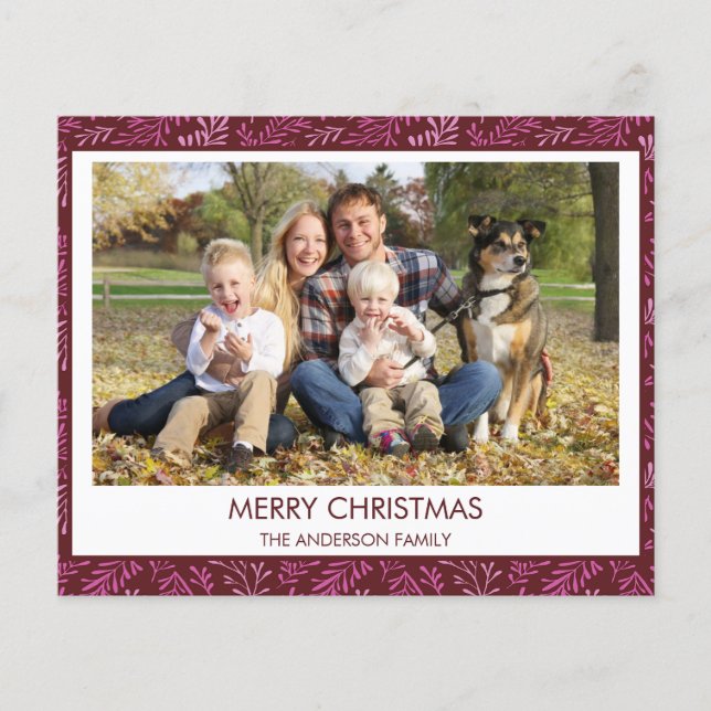 Budget Burgundy Red Leaf Pattern Merry Christmas Flyer (Front)