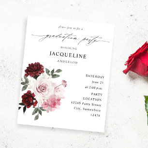 Budget Burgundy Red & Pink Floral Graduation Party Flyer
