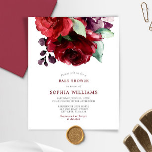 Budget Burgundy Red Rose Baby Shower Invitation