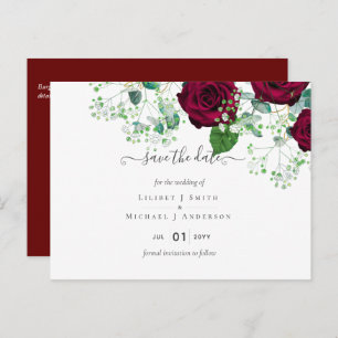 BUDGET Burgundy Red Roses Gypsophila WEDDING Postcard