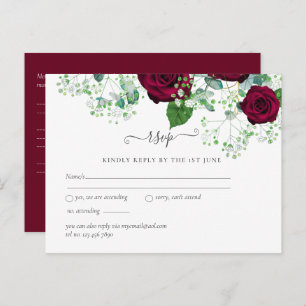 BUDGET Burgundy Red Roses Gypsophila WEDDING Postcard