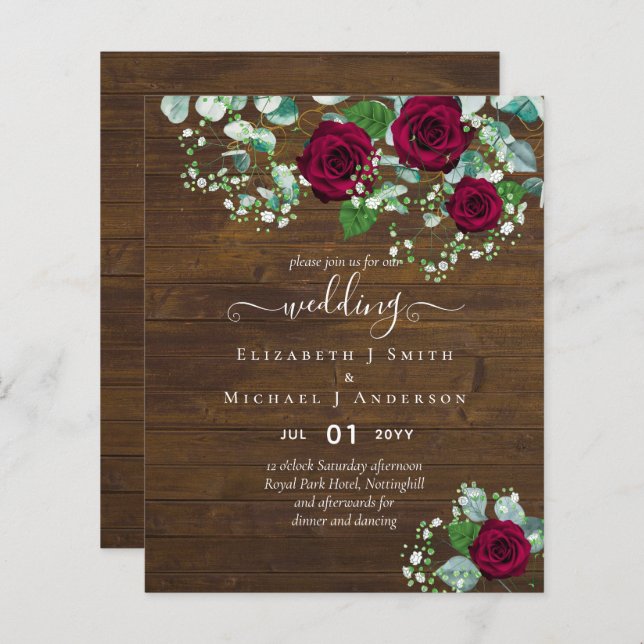 BUDGET  Burgundy Rose Eucalyptus Wedding (Front/Back)