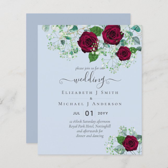 BUDGET  Burgundy Rose Eucalyptus Wedding (Front/Back)