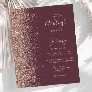 Budget Burgundy Rose Gold Wedding Invitation