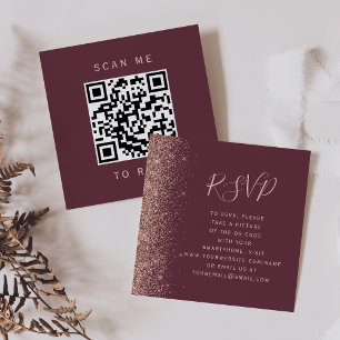 Budget Burgundy Rose Gold Wedding QR Code RSVP Enclosure Card