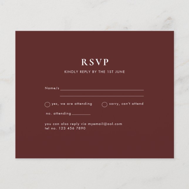 Budget Burgundy RSVP Monochrome Elegant Simple Flyer (Front)