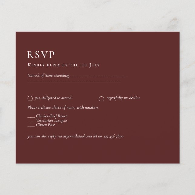 Budget Burgundy RSVP Monochrome Elegant Simple Flyer (Front)