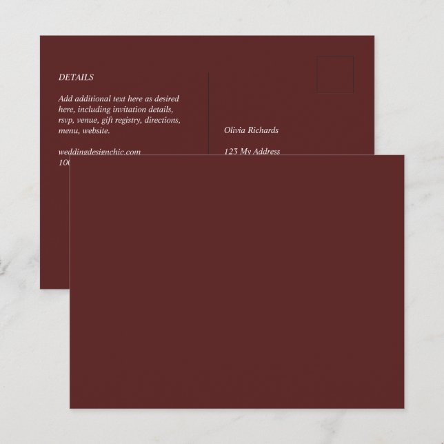 Budget Burgundy RSVP Monochrome Elegant Simple Postcard (Front/Back)
