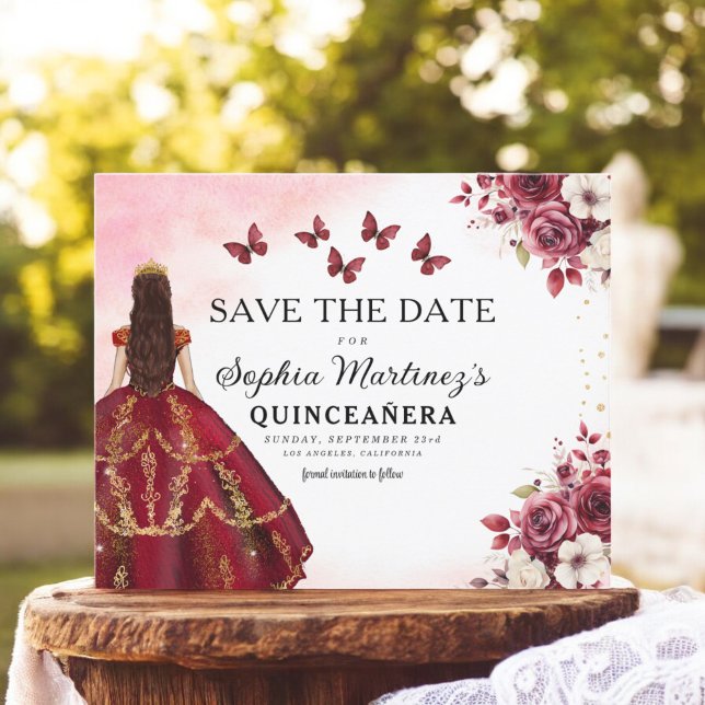 Budget Burgundy Save the Date Birthday Quinceanera (Creator Uploaded)