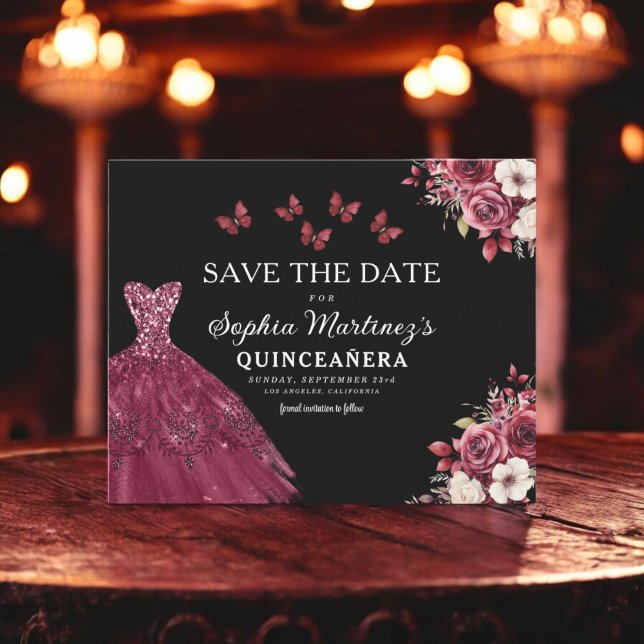 Budget Burgundy Save the Date Birthday Quinceanera Flyer (Creator Uploaded)