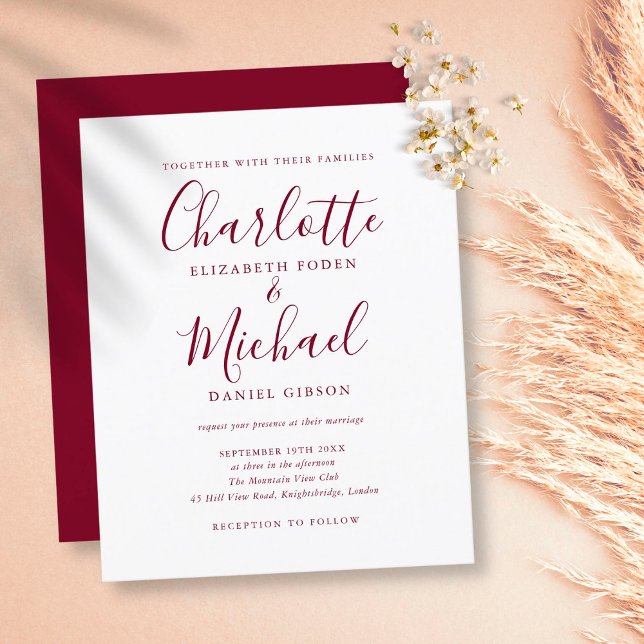 Budget Burgundy Script Wedding Invitation (Creator Uploaded)