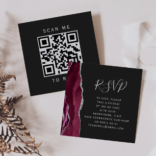Budget Burgundy Silver Agate Dark QR Code RSVP Enclosure Card