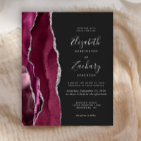 Budget Burgundy Silver Agate Dark Wedding Invite