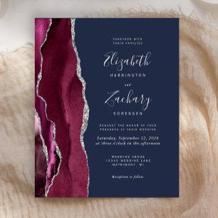 Budget Burgundy Silver Agate Navy Blue Wedding