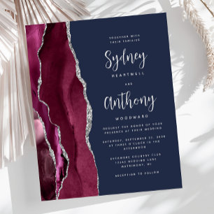 Budget Burgundy Silver Agate Navy Script Wedding