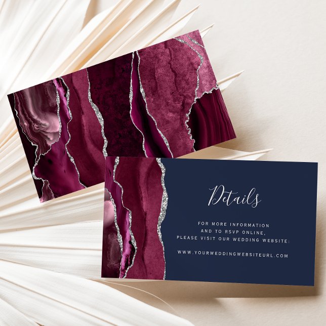 Budget Burgundy Silver Agate Navy Wedding Website Enclosure Card (Creator Uploaded)