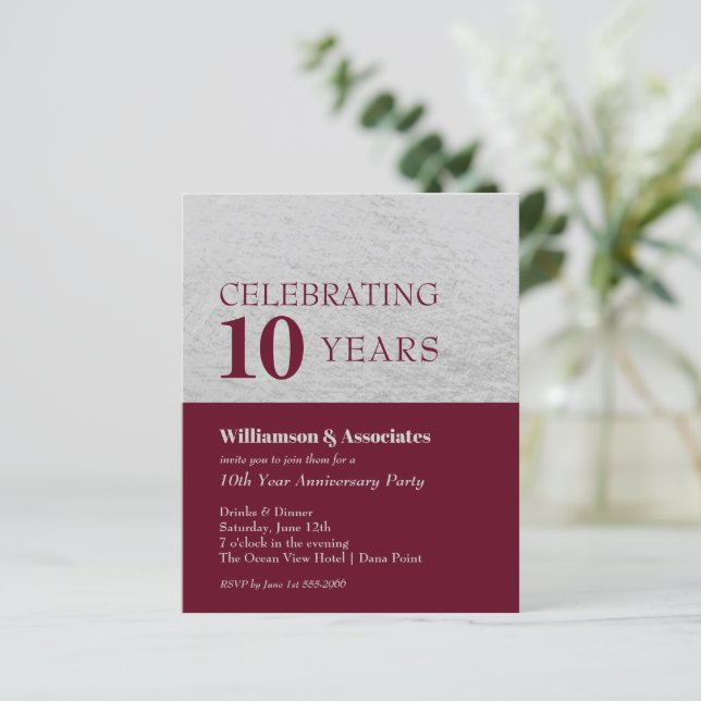 Budget Burgundy Silver Business Anniversary Invite (Standing Front)