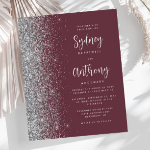 Budget Burgundy Silver Glitter Calligraphy Wedding