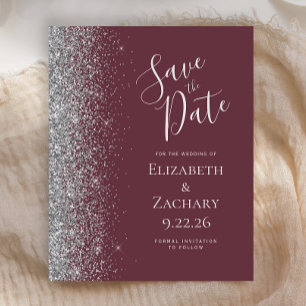 Budget Burgundy Silver Glitter Edge Save the Date