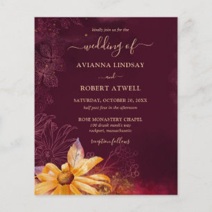 Budget Burgundy Sunflower Wedding Invitation