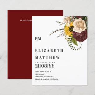 Budget Burgundy Sunflowers Floral Wedding Invites