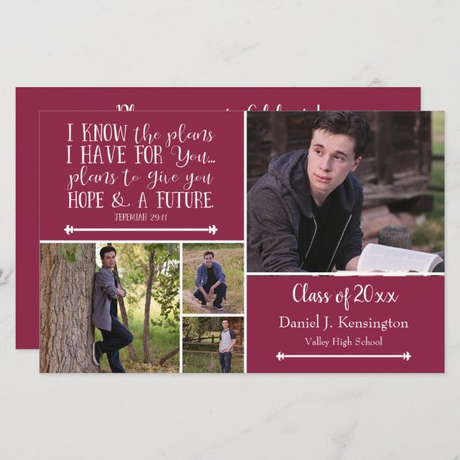 Budget Burgundy Verse Graduation Photo Collage (Front/Back)