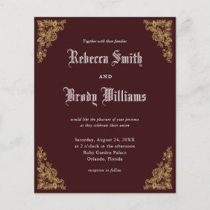 Budget Burgundy Vintage Lace Wedding Invitation