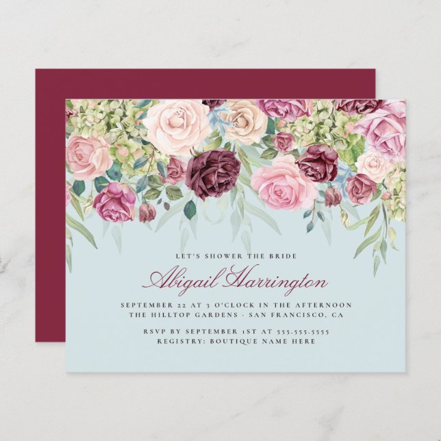 Budget Burgundy Watercolor Floral Bridal Shower (Front/Back)