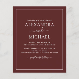 Budget Burgundy Wedding Modern Typography Flyer