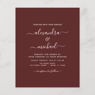Budget Burgundy Wedding Modern Typography Flyer