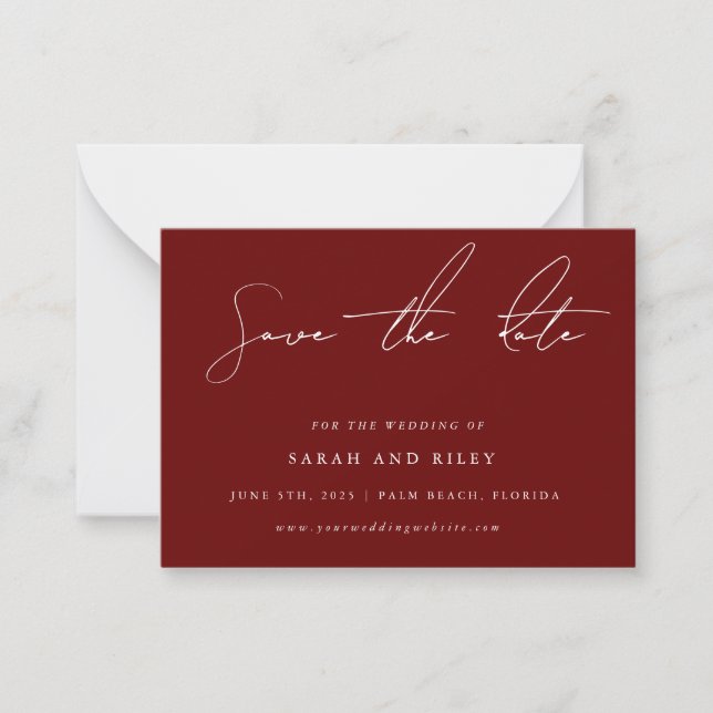 BUDGET Burgundy Wedding Save The Date Invitation (Front)