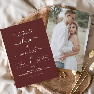 Budget Burgundy Wedding with Photo Invitation Flyer