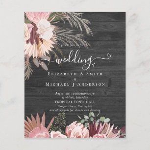 BUDGET Burgundy Wine Pampas Grass Tropical Wedding Flyer