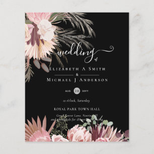 BUDGET Burgundy Wine Pampas Grass Tropical Wedding Flyer