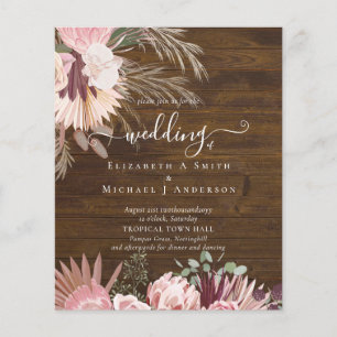 BUDGET Burgundy Wine Pampas Grass Tropical Wedding Flyer