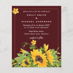 Budget Burgundy Yellow Sunflowers Wedding Invites