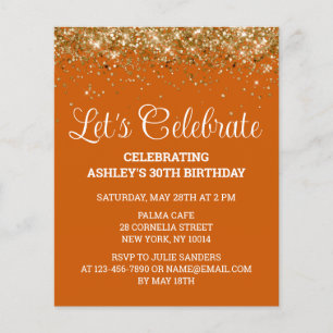 Budget Burnt Orange 30th Birthday Party Invitation