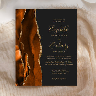 Budget Burnt Orange Agate Dark Wedding Invitation