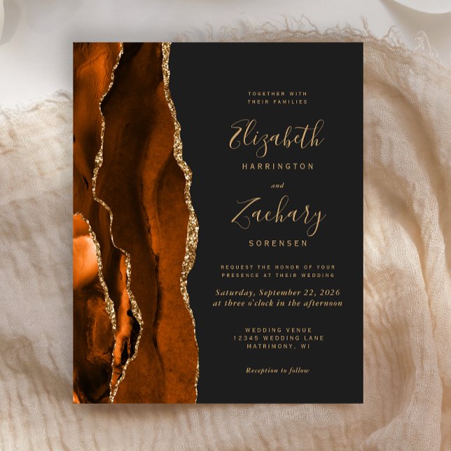 Budget Burnt Orange Agate Dark Wedding Invitation (Creator Uploaded)