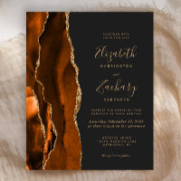 Budget Burnt Orange Agate Dark Wedding Invitation