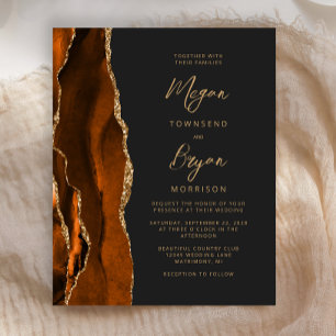Budget Burnt Orange Agate Dark Wedding Invite