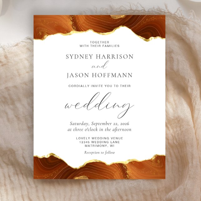Budget Burnt Orange Agate Gold Wedding Invitation (Creator Uploaded)