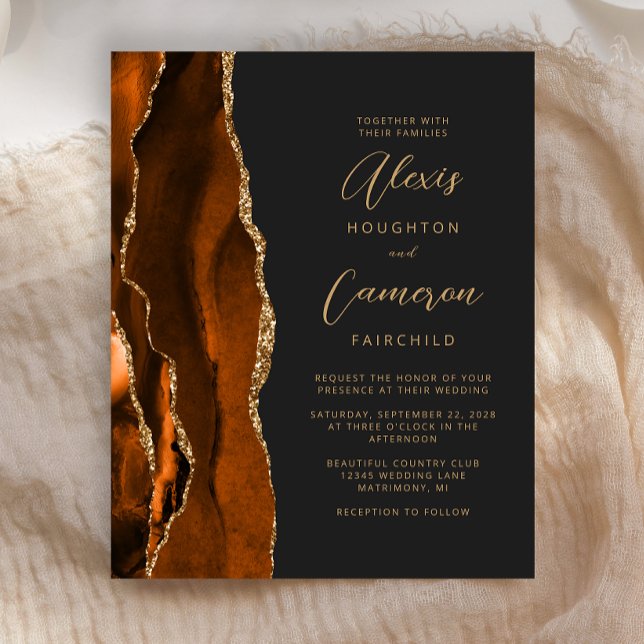 Budget Burnt Orange Agate Slate Wedding Invitation (Creator Uploaded)
