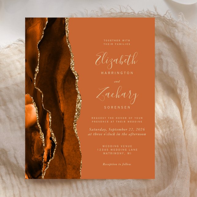 Budget Burnt Orange Agate Wedding Invitation (Creator Uploaded)