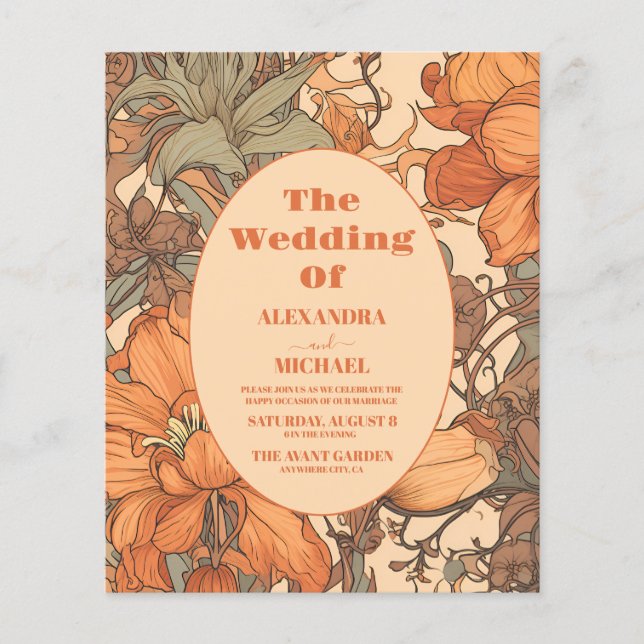 Budget Burnt Orange Floral Art Nouveau Wedding (Front)