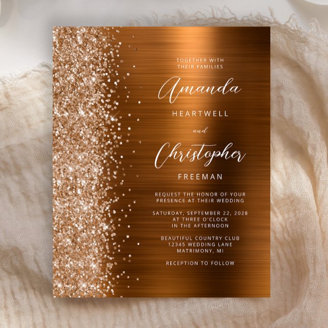 Budget Burnt Orange Glam Metallic Wedding Invite (Creator Uploaded)