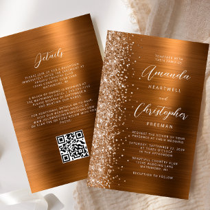 Budget Burnt Orange Glam QR Code Wedding Invite