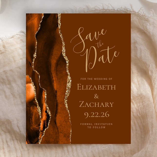 Budget Burnt Orange Gold Agate Brown Save the Date (Creator Uploaded)