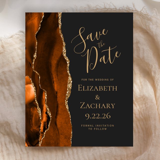 Budget Burnt Orange Gold Agate Dark Save the Date (Creator Uploaded)