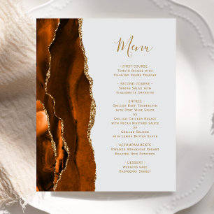 Budget Burnt Orange Gold Agate Grey Wedding Menu